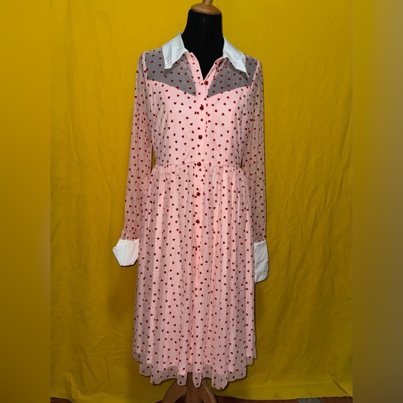 Unique vintage heart polka dots mesh dress - Picture 2 of 9